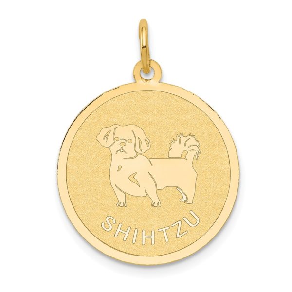 14k Yellow Gold Laser Etched Shih Tzu Disc Pendant, 19mm