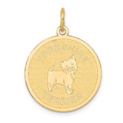 14k Yellow Gold Laser Etched Yorkshire Terrier Disc Pendant, 19mm