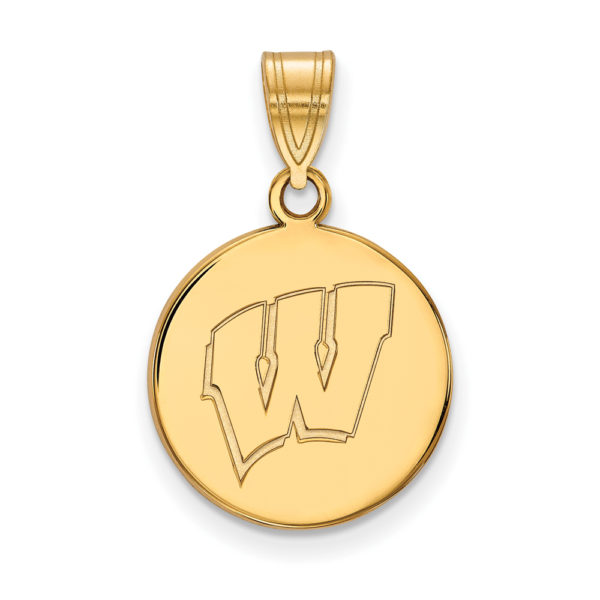 14k Yellow Gold U. of Wisconsin Medium Initial W Disc Pendant