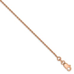 1mm, 14k Rose Gold, Diamond Cut Solid Rope Chain Bracelet, 7 Inch