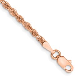 2.25mm 14K Rose Gold Handmade D/C Solid Rope Chain Bracelet, 8 Inch