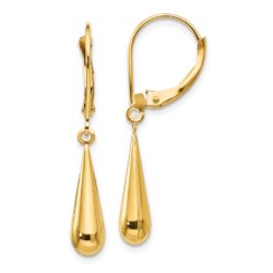 3-D Teardrop Lever Back Dangle Earrings in 14k Yellow Gold