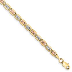 3.75mm 14k Gold Tri-Color Solid Fancy Anchor Chain Bracelet, 8 Inch