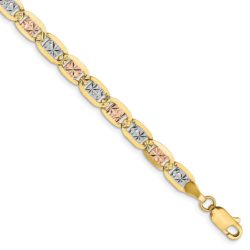 4.75mm 14k Gold Tri-Color Solid Fancy Anchor Chain Bracelet, 8 Inch