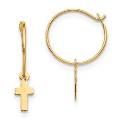 Children's 14k Yellow Gold 10mm Endless Hoop Dangling Cross Earrings