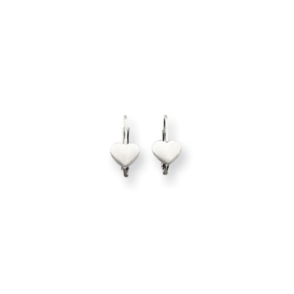 Kids Lever Back Heart Earrings in 14k White Gold