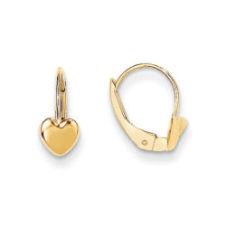 Kids Polished Heart Lever Back Earrings in 14k Yellow Gold