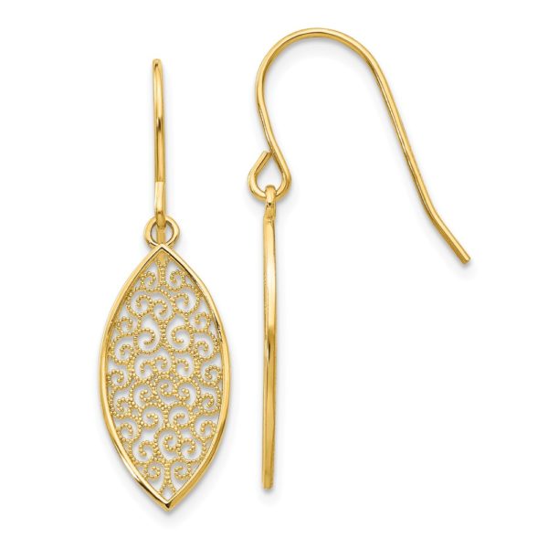 Marquise Filigree Dangle Earrings in 14k Yellow Gold