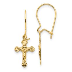 Polished Crucifix Dangle Earrings in 14k Yellow Gold