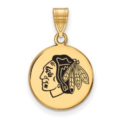 SS 14k Yellow Gold Plated NHL Blackhawks MD Enamel Disc Pendant