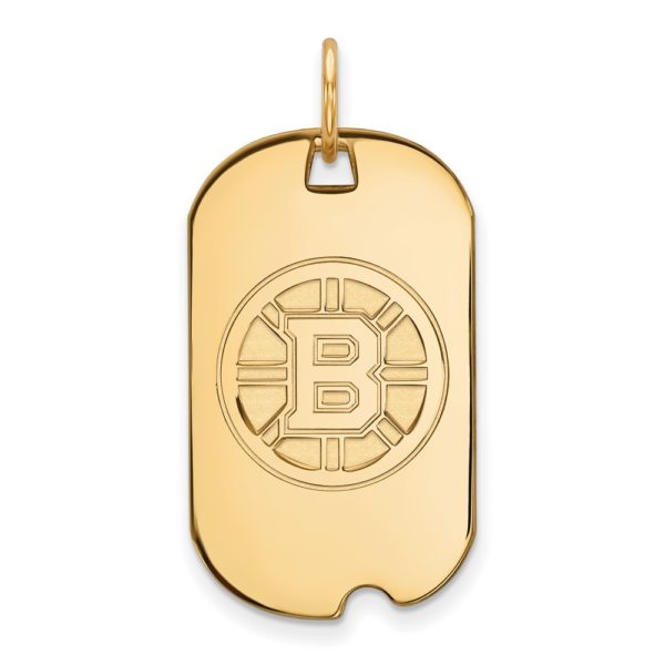 SS 14k Yellow Gold Plated NHL Boston Bruins Dog Tag Pendant