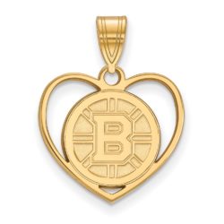 SS 14k Yellow Gold Plated NHL Boston Bruins Heart Pendant