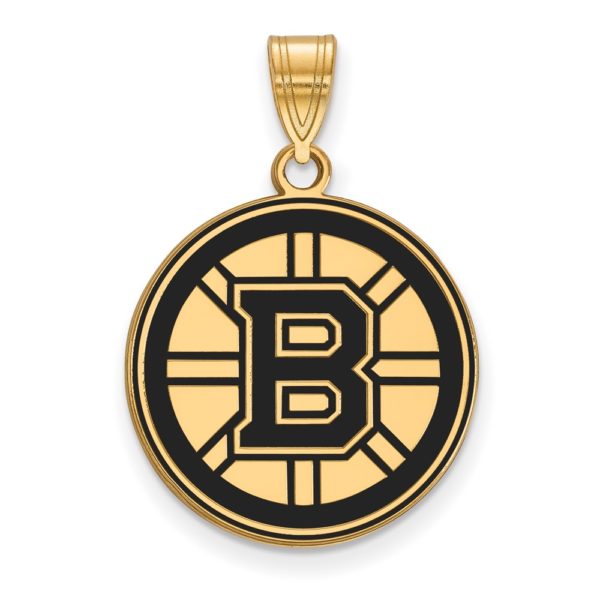 SS 14k Yellow Gold Plated NHL Boston Bruins LG Enamel Disc Pendant