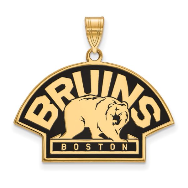 SS 14k Yellow Gold Plated NHL Boston Bruins LG Enamel Pendant