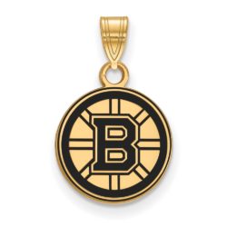 SS 14k Yellow Gold Plated NHL Boston Bruins SM Enamel Disc Pendant