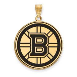 SS 14k Yellow Gold Plated NHL Boston Bruins XL Enamel Disc Pendant