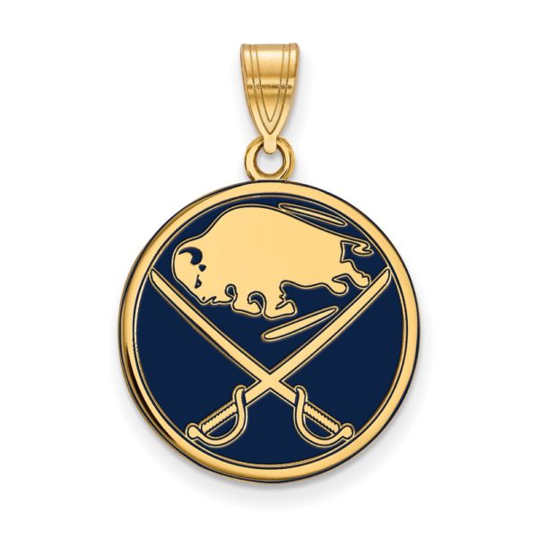 SS 14k Yellow Gold Plated NHL Buffalo Sabres LG Enamel Disc Pendant