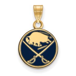 SS 14k Yellow Gold Plated NHL Buffalo Sabres SM Enamel Disc Pendant