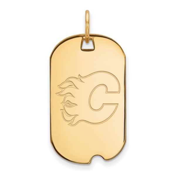 SS 14k Yellow Gold Plated NHL Calgary Flames Dog Tag Pendant