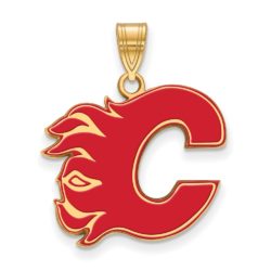 SS 14k Yellow Gold Plated NHL Calgary Flames LG Enamel Pendant