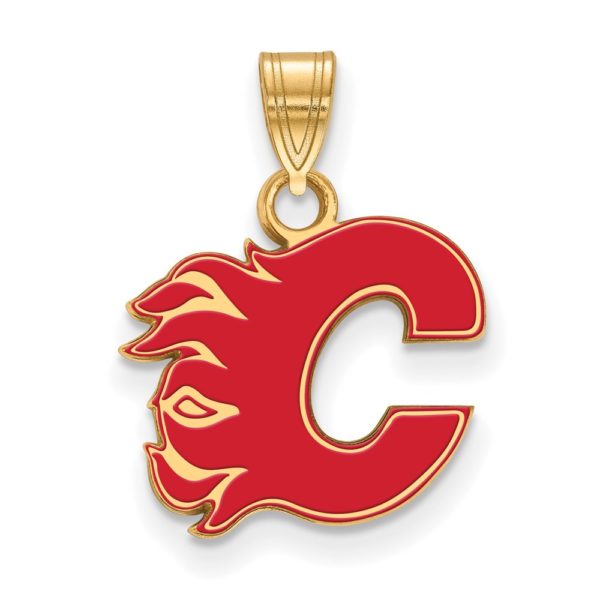 SS 14k Yellow Gold Plated NHL Calgary Flames Small Enamel Pendant