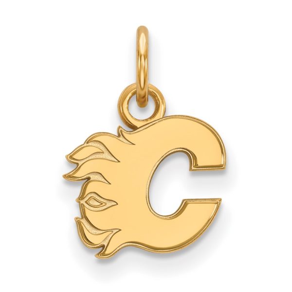 SS 14k Yellow Gold Plated NHL Calgary Flames XS (Tiny) Charm