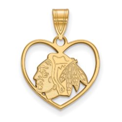 SS 14k Yellow Gold Plated NHL Chicago Blackhawks Heart Pendant