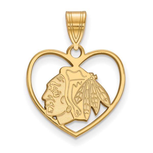 SS 14k Yellow Gold Plated NHL Chicago Blackhawks Heart Pendant