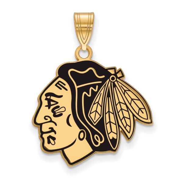 SS 14k Yellow Gold Plated NHL Chicago Blackhawks LG Enamel Pendant