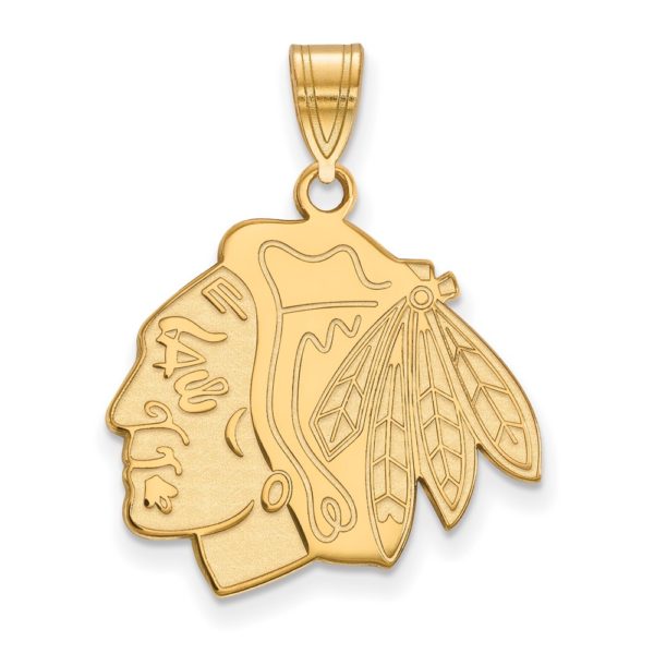 SS 14k Yellow Gold Plated NHL Chicago Blackhawks LG Logo Pendant