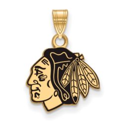 SS 14k Yellow Gold Plated NHL Chicago Blackhawks SM Enamel Pendant