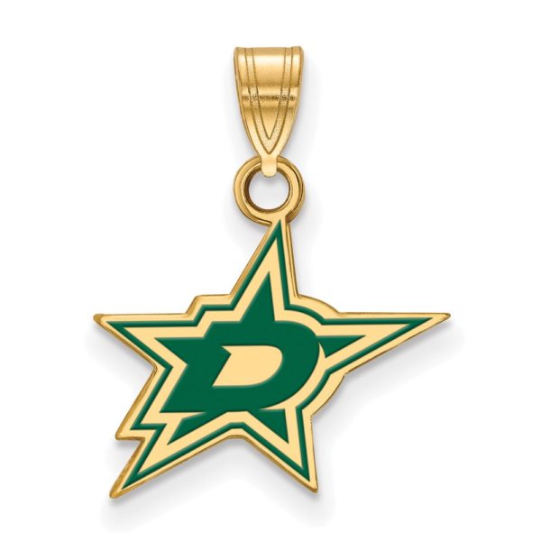 SS 14k Yellow Gold Plated NHL Dallas Stars SM Enamel Pendant