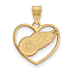 SS 14k Yellow Gold Plated NHL Detroit Red Wings Heart Pendant