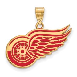 SS 14k Yellow Gold Plated NHL Detroit Red Wings LG Enamel Pendant