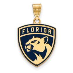 SS 14k Yellow Gold Plated NHL Florida Panthers LG Enamel Pendant