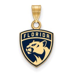 SS 14k Yellow Gold Plated NHL Florida Panthers SM Enamel Pendant