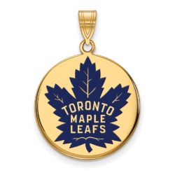 SS 14k Yellow Gold Plated NHL Maple Leafs LG Enamel Disc Pendant