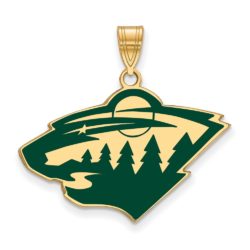 SS 14k Yellow Gold Plated NHL Minnesota Wild LG Enamel Pendant