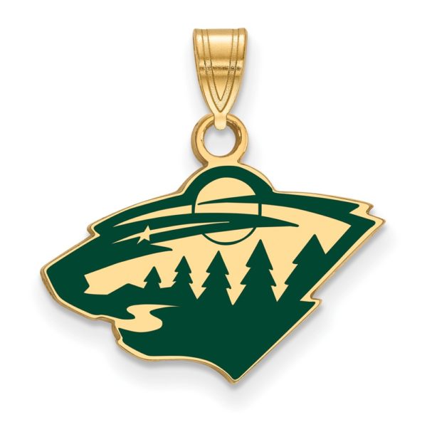 SS 14k Yellow Gold Plated NHL Minnesota Wild SM Enamel Pendant