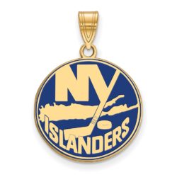 SS 14k Yellow Gold Plated NHL NY Islanders LG Enamel Disc Pendant