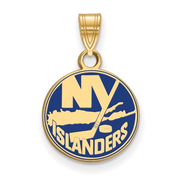 SS 14k Yellow Gold Plated NHL NY Islanders Small Enamel Disc Pendant