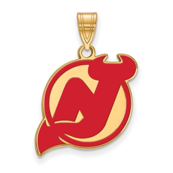 SS 14k Yellow Gold Plated NHL New Jersey Devils LG Enamel Pendant