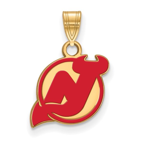 SS 14k Yellow Gold Plated NHL New Jersey Devils SM Enamel Pendant