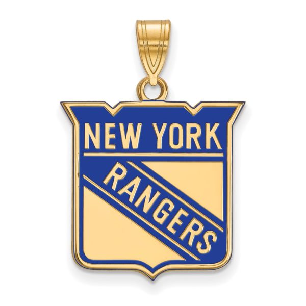 SS 14k Yellow Gold Plated NHL New York Rangers LG Enamel Pendant