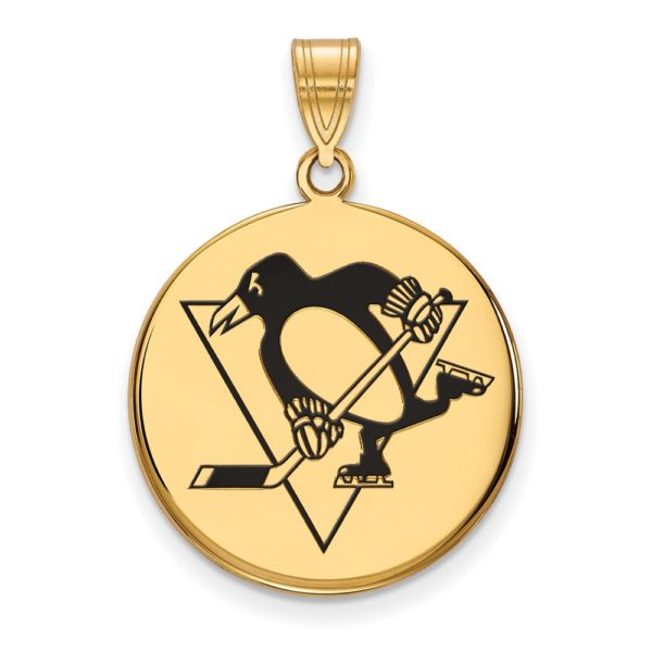 SS 14k Yellow Gold Plated NHL Pitts. Penguins LG Enamel Disc Pendant