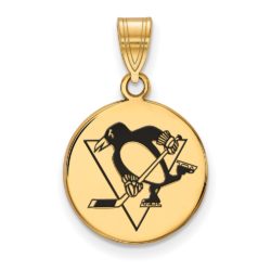 SS 14k Yellow Gold Plated NHL Pitts. Penguins MD Enamel Disc Pendant