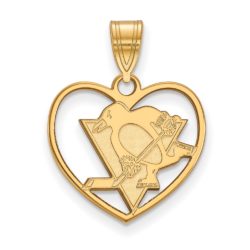 SS 14k Yellow Gold Plated NHL Pittsburgh Penguins Heart Pendant