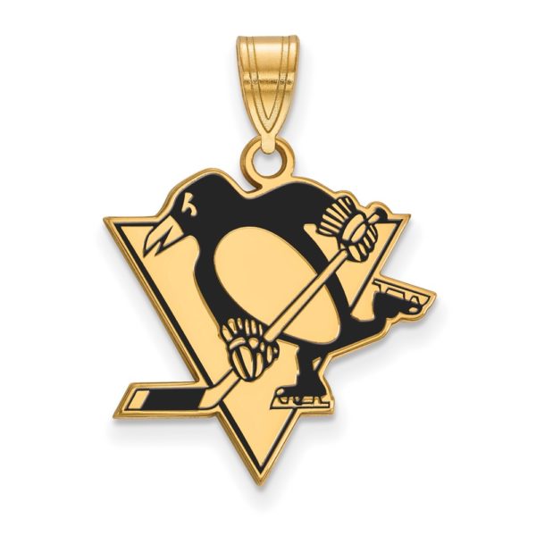 SS 14k Yellow Gold Plated NHL Pittsburgh Penguins LG Enamel Pendant