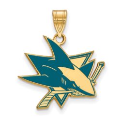 SS 14k Yellow Gold Plated NHL San Jose Sharks LG Enamel Pendant