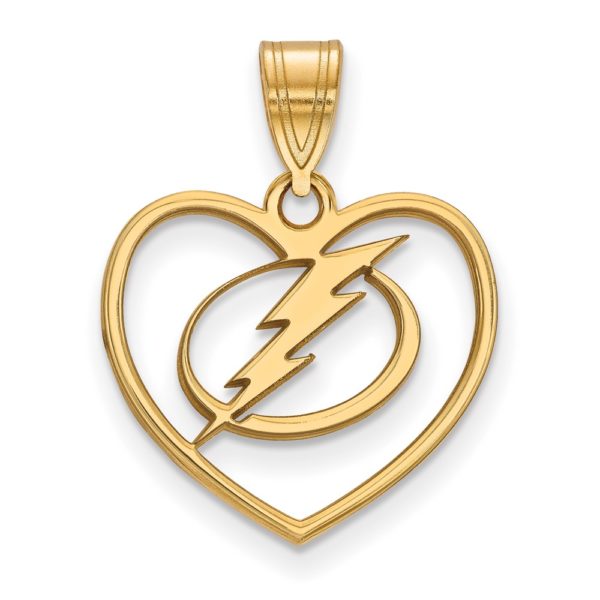 SS 14k Yellow Gold Plated NHL Tampa Bay Lightning Heart Pendant